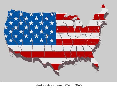 Map of United States of America with flag