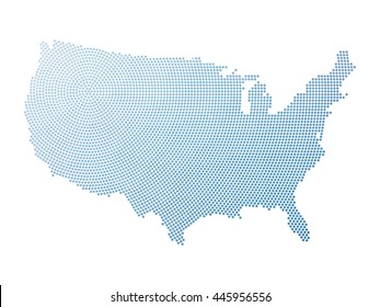 Map of United States of America in halftone style. 