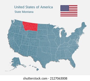 Map United states of America - high detailed illustration map divided on states. Blank USA country isolated on white background. Vector template state Montana for website, pattern, infographic