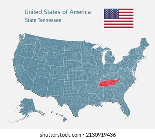 Map United states of America - high detailed illustration map divided on states. Blank USA country isolated on white background. Vector template state Tennessee for website, pattern, infographic