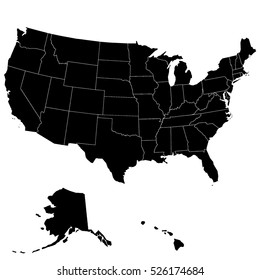 Map of the United States of America high accuracy, high resolution, with the boundaries of States. Vector illustration.