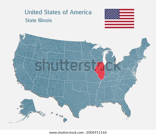 Map United states of America - high detailed\
illustration map divided on states. Blank USA country isolated on\
white background. Vector template state Illinois for website,\
pattern, infographic