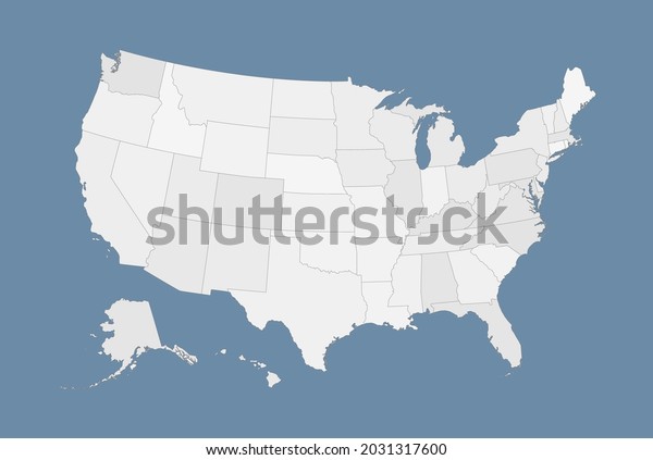 Map United\
states of America - high detailed illustration map divided on\
states. Blank USA country isolated on white background. Vector\
template for website, pattern,\
infographic
