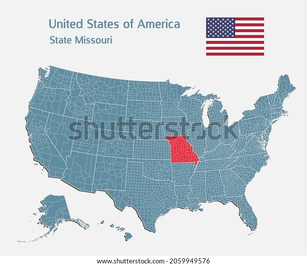 Map United states of America - high detailed\
illustration map divided on states. Blank USA country isolated on\
white background. Vector template state Missouri for website,\
pattern, infographic