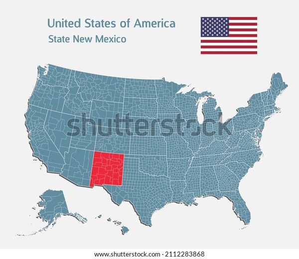 Map United states of America - high detailed\
illustration map divided on states. Blank USA country isolated on\
white background. Vector template state New Mexico for website,\
pattern, infographic