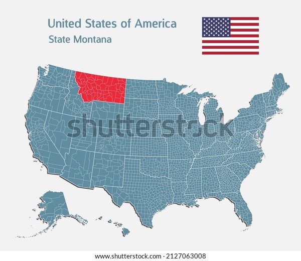 Map United states of America - high detailed
illustration map divided on states. Blank USA country isolated on
white background. Vector template state Montana for website,
pattern, infographic