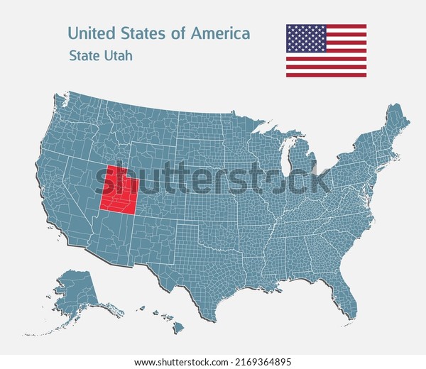 Map\
United states of America - high detailed illustration map divided\
on states. Blank USA country isolated on white background. Vector\
template state Utah for website, pattern,\
infographic