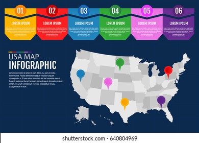 Map of United States of America infographics template. Vector illustration, flat design.