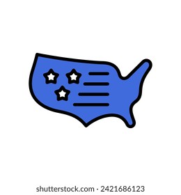 Map of United States of America line coloured illustration