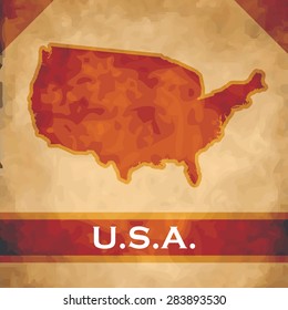 The map of the United States of America on parchment with dark red ribbons