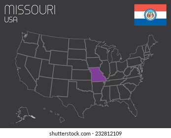 A Map of the the United States of America with one state selected - Missouri