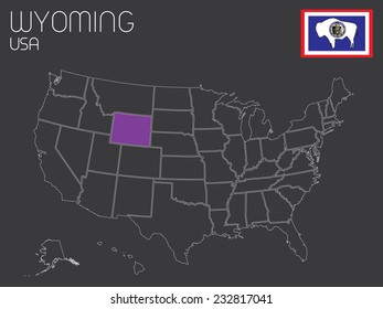 A Map of the the United States of America with one state selected - Wyoming