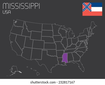A Map of the the United States of America with one state selected - Mississippi
