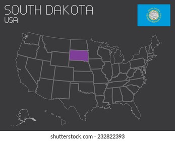 A Map of the the United States of America with one state selected - South Dakota