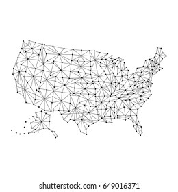 Map Of United States Of America From Polygonal Black Lines And Dots Of Vector Illustration