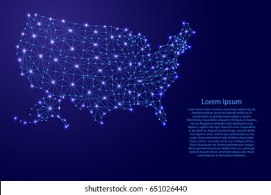 Mapa de los Estados Unidos de América de las líneas azules polgonales y estrellas brillantes ilustraciones vectoriales