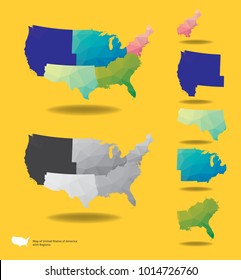 Map of United States of America with Regions Polygon Geometric Collection. Vector EPS 10.