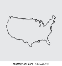 Map of United States of America with shadow on gray background.eps10