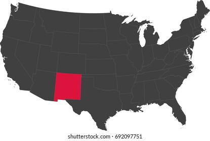 Map of the United States of America split into individual states. Highlighted state of New Mexico.