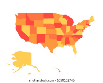 Map of United States of America, USA, in four shades of orange. Simple flat vector illustration isolated on white background.