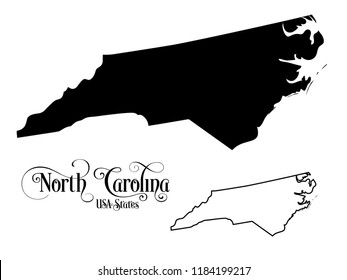 Map of The United States of America (USA) State of North Carolina - Illustration on White Background