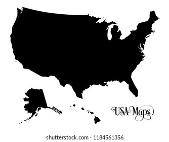 Map of The United States of America (USA) Silhouette Illustration on White Background