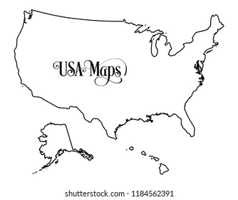 Map of The United States of America (USA) Outline Illustration on White Background