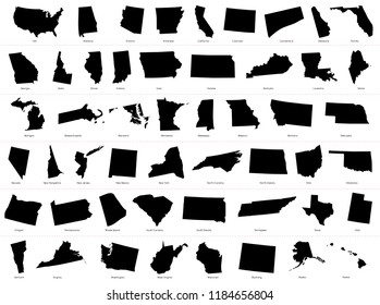Map of The United States of America (USA) Divided States Maps Silhouette Illustration on White Background