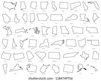 Map The United States America (USA) Divided States Maps Outline Illustration White Background
