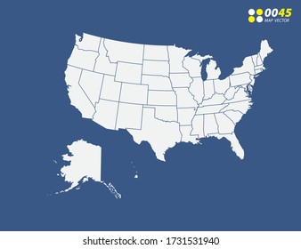 Map Of United States Of America (USA) Vector On Blue