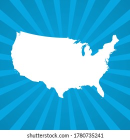 Map of United States of America (USA) blue comic pop art vector.