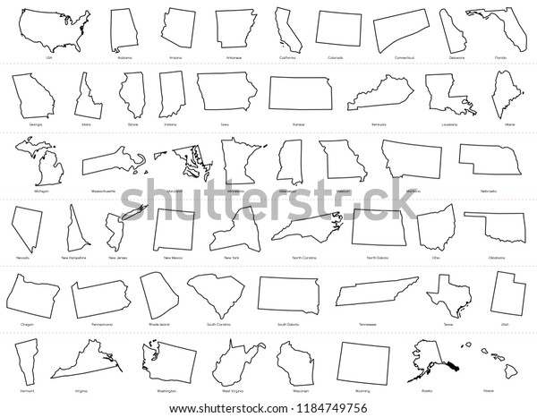 Map of The United States\
of America (USA) Divided States Maps Outline Illustration on White\
Background