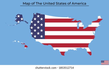 Map of The United States of America vector illustration with usa flag design isolated on blue background 