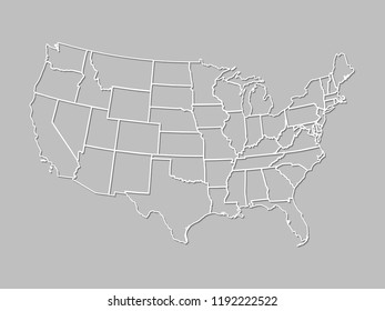 A map of united states of America with white lines with shading on gray background vector illustration