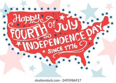 Map of the United States of america with the words about independence day, 4th of July . Vector .