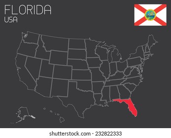 Map of the the United States of American with the states of *********** selected Florida
