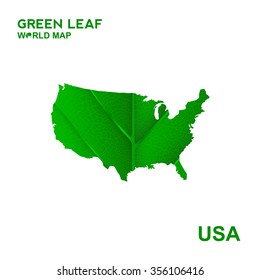 Map Of United States of America,Nature green leaf, vector illustration