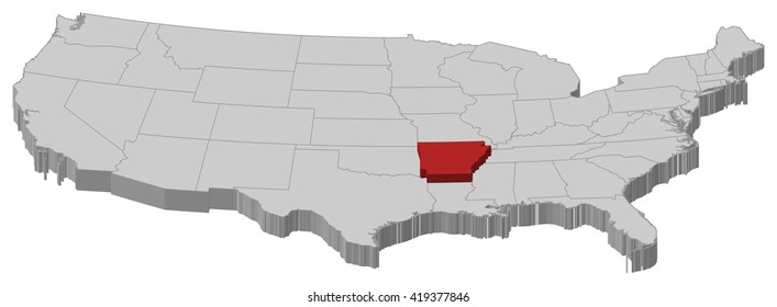 Map - United States, Arkansas - 3D-Illustration