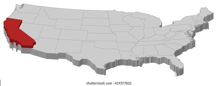 Map - United States, California - 3D-Illustration