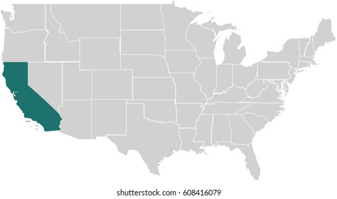 Map of United States with California Highlighted