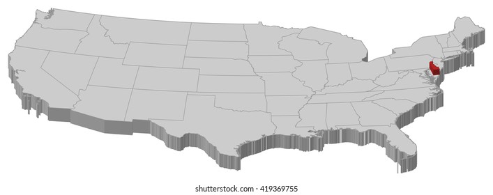 Map - United States, Delaware - 3D-Illustration