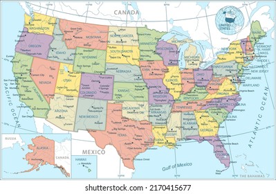 Map of United States - highly detailed vector illustration svg