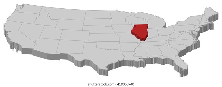 Map - the United States, Illinois - 3D-Illustration