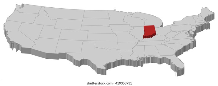 Map - United States, Indiana - 3D-Illustration