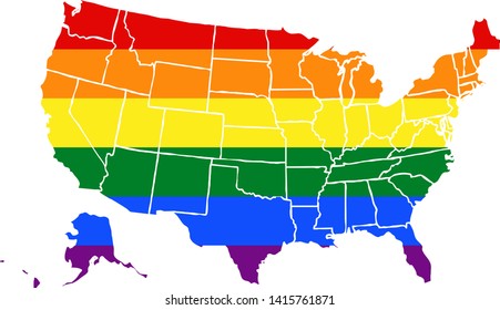 Map of the United States with the LGBT pride flag