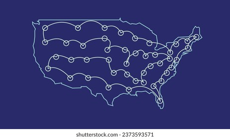 a map of the united states with lines connecting it