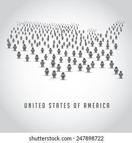 Map Of The United States Made Up Of A Crowd Of People Icons. EPS 10 Vector Royalty Free Stock Illustration Perfect For Advertising, Marketing, Poster, Info Graphic