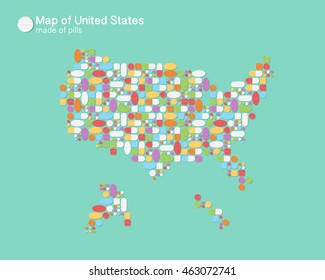 Map of United States made of pills