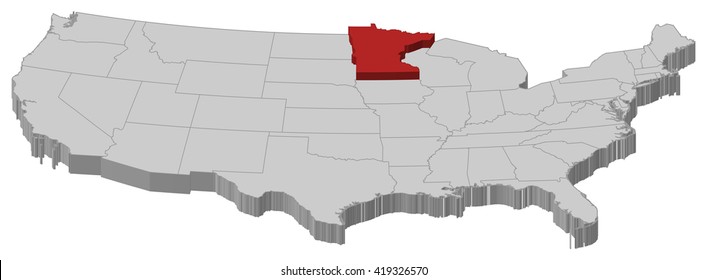 Map - United States, Minnesota - 3D-Illustration