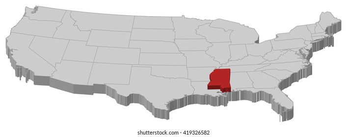 Map - United States, Mississippi - 3D-Illustration